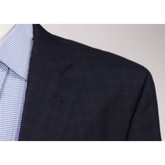 Ted Baker Mens Navy Blue Subtle Checkered 2-Btn Wool Blazer Jacket 50XL - Picture 4 of 9